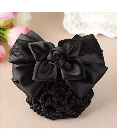Black Bowknot Hair Bun Cover Net - Satin Ribbon French Clip for Women - Hair Accessories for Stewardess, Banks, Hotels - Buy Online on GoSupps.com