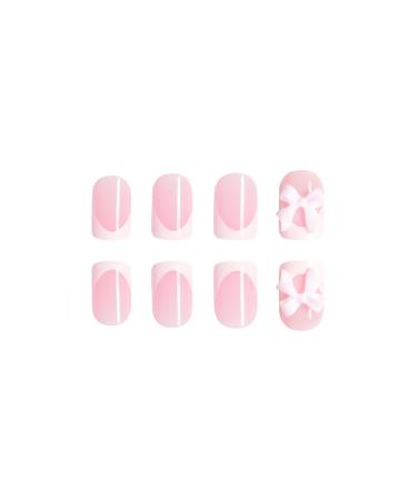 Shop 24 Pcs Bows Press on Nails - Short Square Fake Nails with 3D Resin Bow Charm & Glossy Finish - Reusable Pink French Tip for DIY Manicure - Buy Online on GoSupps.com