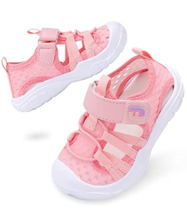 JOINFREE Toddler Boys Girls Water Shoes Breathable Qucik Dry Water Sneakers Sport Beach Sandals Lightweight Barefoot Flexible 7 Toddler Pink