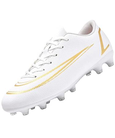 ASOCO DREAM Men's Soccer Shoes Firm Ground Soccer Cleats Professional Low-Top Athletic Football Shoes Indoor Outdoor Futsal Turf Training Sneakers 7.5 White