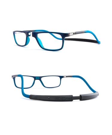 Indesmed reading glasses with a magnetic click blue light filter and interchangeable customizable ribbons men and women light modern and elegant blue 1.5 diopters