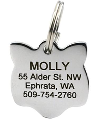Personalized Stainless Steel Cat Shape Pet ID Tag by GoTags | Custom Engraved Cat ID Tag with 4 Lines of Text | Kitty Face Design - Buy Online on GoSupps.com