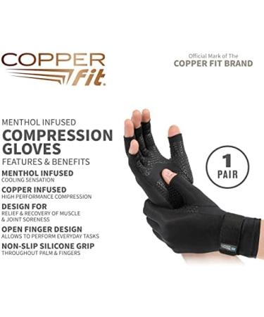 Copper Fit ICE Compression Gloves - Menthol & Coq10 Infused for Recovery - Black, Small/Medium - Buy Online on GoSupps.com
