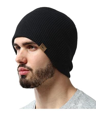 Winter Beanie Knit Hat for Men & Women - Daily Knit Ribbed Cap - Warm & Soft Stylish Toboggan Skull Caps for Cold Weather Black