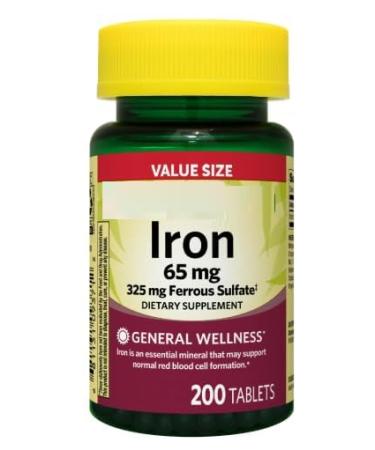 Iron Tablets Dietary Supplement Value Size 65 mg 200 Count + SEDLAV Sticker