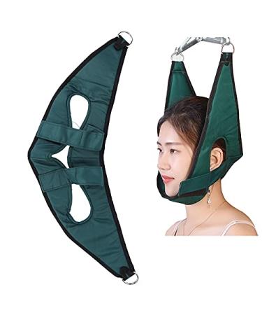 Cervical Neck Traction Belt Portable Neck and Shoulder Relaxer Home Canvas Breadable Neck Traction Device Stretcher for Adults Green