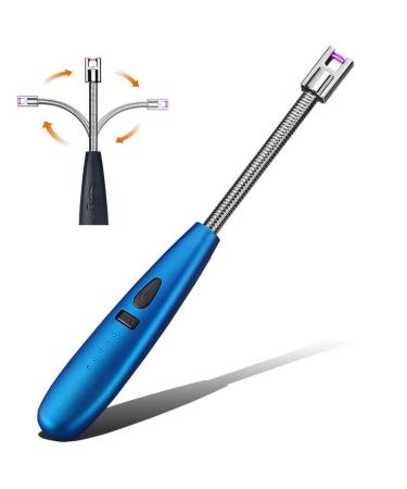 Plasma Arc Candle Lighter USB Rechargeable Long Lighter Flameless Windproof Lighter for Candle Camping Fireplace Kitchen Gift for Mom Women(Blue)