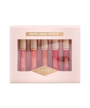 Allbesta 5 Colors Lipstick Set Velvet Matte Red Brown Pigment Liquid Lipgloss Waterproof Long Lasting Lipcolor Makeup Cosmetics
