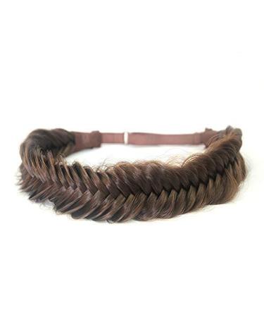 Bobiya wide fishtail art hair braids headband classic braided headband elastic stretch tapet beauty accessory (dark brown)