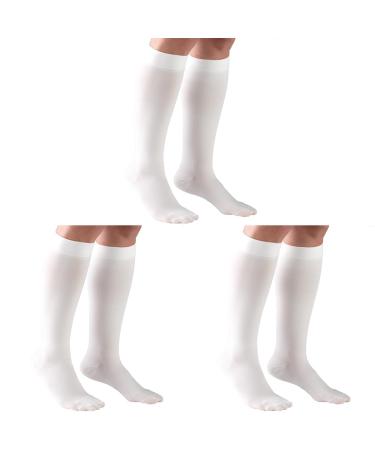 Truform 30-40 mmHg Compression Stockings for Men and Women Knee High Length Closed Toe White Small (Pack of 3) Small (1 Pair) (Pack of 3) White