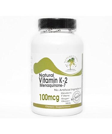 Natural Vitamin K-2 100mcg Menaquinone-7 100 Capsules - No Additives Naturetition Supplements