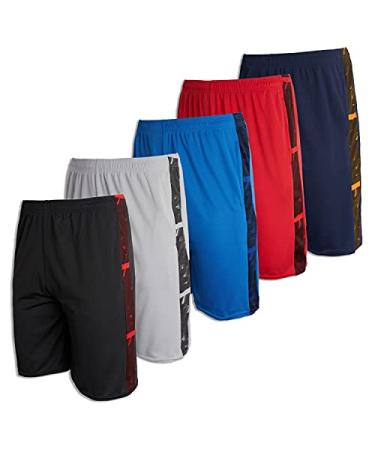 Real Essentials Boys' 5-Pack Mesh Active Athletic Performance Basketball Shorts with Pockets Large Set 4