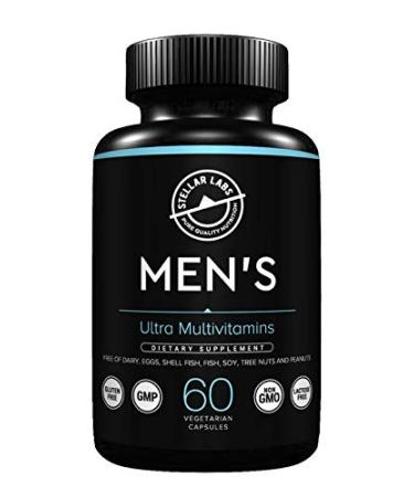 Stellar Labs Men's Low FODMAP Vegan Daily Multivitamin, No Iron | Easy On Sensitive Stomachs, Easy to Swallow Vitamins | Immune Support, Antioxidant Energy Blend, Male Support | IBS Friendly Capsules