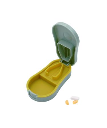Portable Travel Pill Cutter with Blade Guard Small Pill Splitter with Silicone V-Shaped Holder Compact Lightweight Pill Cutter with Storage Compartments (Light Green)