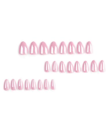 Justotry Chrome Pink Press On Nails - 24 Piece Glossy Almond Design | Medium French Mirror Artificial Nails for Women - Buy Online on GoSupps.com