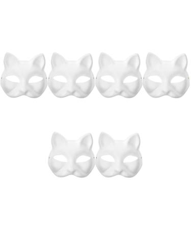 Ifundom Katzen-Therian-Mask: 6 pieces of white fox masks made of paper to make yourself empty Halloween mask Unsumed cat-animal half-face mask masquerade carnival cladding for