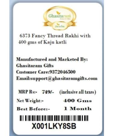 Ghasitaram Gifts Rakhi for Brother Rakhis Online - 6373 Fancy Thread Rakhi with 400 GMS of Kaju katli - Buy Online on GoSupps.com