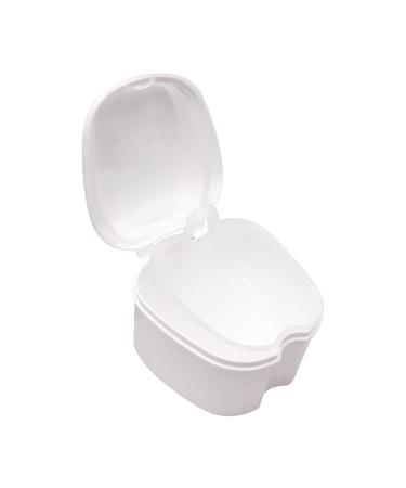 Longmei qingqing store dentures bath box organizer dental false teeth storage box with hanging net container cleaning teeth suitcase artificial tooth boxes (color: white)