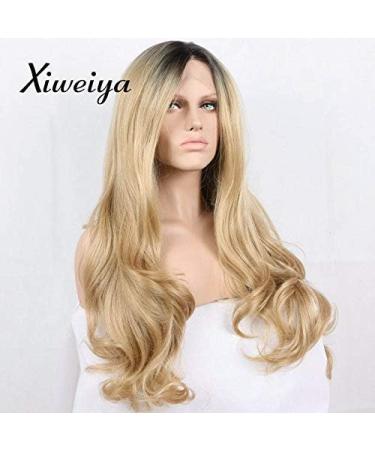 Dark Root Heat Resistant Ombre Blonde Body Wave Synthetic Lace Front Wig for Women | Two Tone Drag Queen Cosplay Hair - Buy Online on GoSupps.com