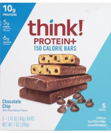 think! Protein Bars - Gluten Free Chocolate Chip Snack with Chicory Root for Fiber & Digestive Support | No Artificial Sweeteners | 5 Count - Buy Online on GoSupps.com