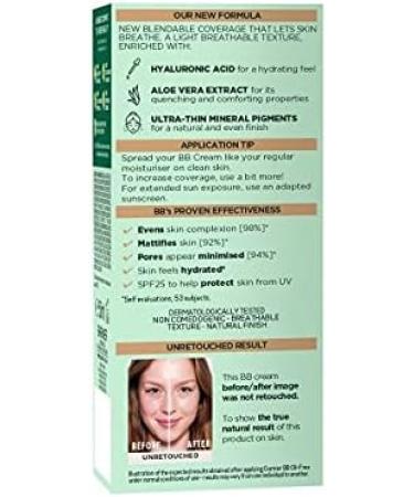 Garnier Oil-Free BB Cream Light 50ml SPF25 with Hyaluronic Acid & Aloe - Mattifying Tinted Moisturizer for Even Complexion - Buy Online on GoSupps.com