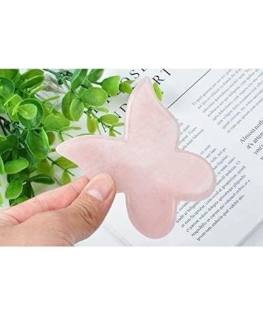 Butterfly Shape Pink Massage Tools - Rose Quartz Jade Roller & Gua Sha Board for Facial Lifting and Relaxation - Buy Online on GoSupps.com