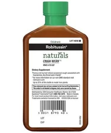 Childrens Robitussin Naturals Cough Relief Honey & Ivy Leaf Syrup 8.3 oz - Pack of 1 - Buy Online on GoSupps.com