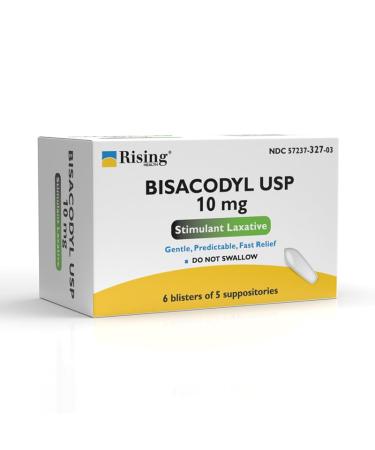 Rising Health - Fast Relief Medicated Laxative Suppositories - Rectal Use Only Bisacodyl 10 mg - Stimulant Laxative - Constipation Relief - Works in 15 Minutes to 1 Hour (30 Count 30 Count) 30 Count 30