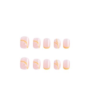 French Tip Press on Nails - Short Square Yellow Lemon Fake Nails | Glossy Reusable Coffin Designs | 24 Pcs Full Cover Acrylic Nails for Women & Girls - Buy Online on GoSupps.com