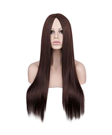 LFMDJF Women 70 Cm Long Straight Wig Party Sliver White High Temperature Fiber Synthetic Hair Wigs 26inches P27/613 dark brown