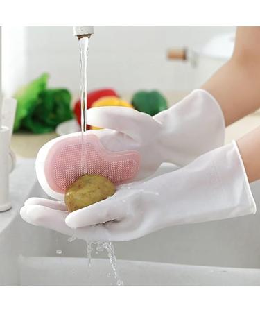 2 in 1 Magic Silicone Dishwashing Scrubber 4 Pairs Reusable Rubber Gloves Kitchen Tool for Household Dish Wash Bathroom Car - Buy Online on GoSupps.com