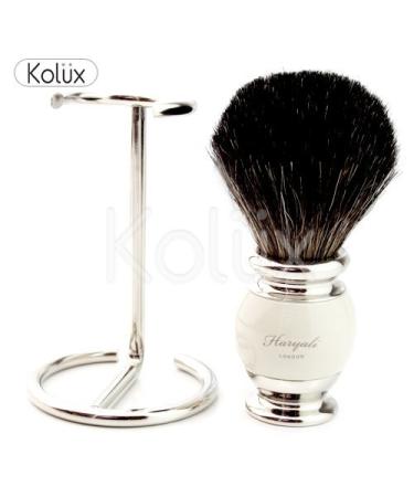 Mens Shaving Pure Black Badger Hair Shaving Brush + Free Brush Holder by KOLUX