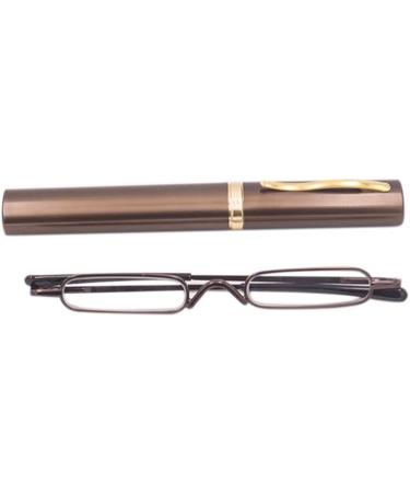 KoKoBin Mini Slim Reading Glasses +1.0 - Unisex Spring Hinge Metal Visual Aid with Case (Brown) - International Shipping Available - Buy Online on GoSupps.com