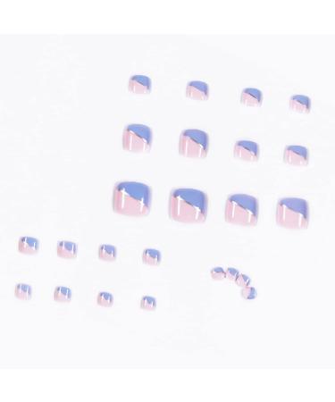 French Tip Press on Toenails with Toenails Tips Silver lines Design Purple and pink False Toenails press on toenails Acrylic False Toenails Cute Artificial Toenails - Buy Online on GoSupps.com