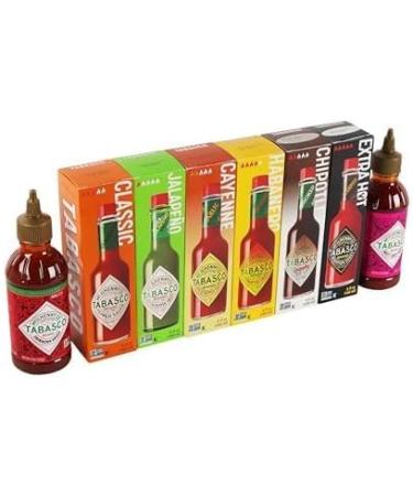 TABASCO Gift Set with Original Red Pepper Green Jalape o Garlic Cayenne Habanero Chipotle Scorpion (6 x 150ml) and Srira - Buy Online on GoSupps.com