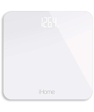 iHome Digital Step-On Bathroom Scale - iHome High Precision Body Weight Scale - 400 lbs, Battery Powered with LED Display - Batteries Included -Great for Home Gym (White)