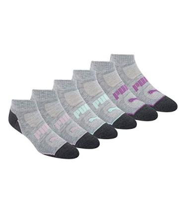 PUMA womens 6 Pack Quarter Crew Socks 9-11 Grey/Purple/Blue