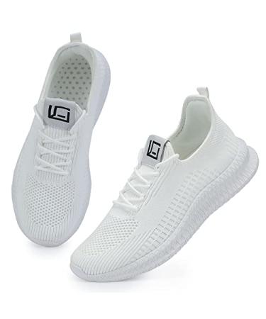LCGJR Men's Running Shoes Ultra Lightweight Breathable Comfortable Walking Shoes Casual Fashion Sneakers Mesh Workout Shoes 10.5 White