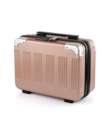 Lzttyee Small Hard Shell Cosmetic Case Travel Hand Luggage Portable Carrying Makeup Case Suitcase Rose gold