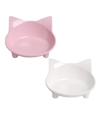 Cat Bowl Non Slip Cat Food Bowls,Pet Bowl Shallow Cat Water Bowl to Stress Relief of Whisker Fatigue,Dog Bowl Cat Dish Cat Feeding Wide Bowls for Puppy Cats Small Animals (Safe Food-Grade Material) Pink+White