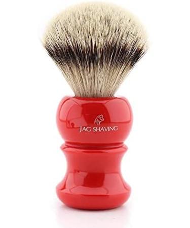 Jag Shaving Silvertip Badger Hair Wet Shaving Brush Shiny Red Resin Handle