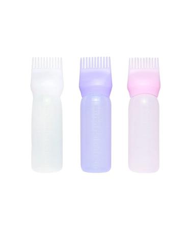 YANTAISIYU 3 Pieces Applicator Bottles Root Comb Applicator Bottle with Graduated Scale Applicator Brush for Hair Dying (3 Colors)