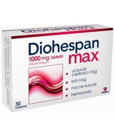 DIOHESPAN MAX 30 tablets - Micronized Diosmin 1000mg - Swelling Legs Pain Cramps Relief - Spider Varicose Veins Relief - Effective Anti Cellulite Natural Treatment NEW