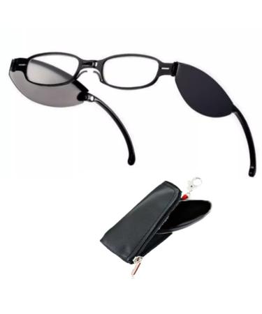 NILZA Mini Reading Glasses Slim Pocket Readers Folding Computer Glasses Foldable Compact Eyeglasses With Keychain 2.5 +2.0 Black