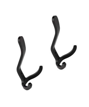 STOBAZA 2pcs Hook up Wall Hooks for Coats Hat Hooks Double Prong Hook Aluminum Hooks Child Clothing Cupboard 11X6X4CM Black