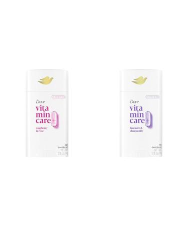 Dove VitaminCare+ Aluminum Free Deodorant Stick Raspberry & Rose and Lavender & Chamomile Scents for 72H Odor Protection 2.6 oz Each