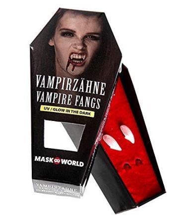 Maskworld vampire teeth - UV Glow in the Dark - Lights in the dark - corner teeth + thermoplasty discharge mass (reusable) - Perfect hold through individual adaptation - Halloween SFX Vampire bit