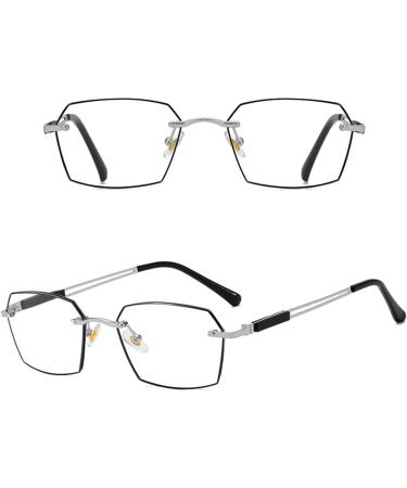 Fashion Polygon Metal Reading Glasses for Men | Photochromic Blue Light Blocking Anti-UV Sunglasses - Silver 0.0x - Buy Online on GoSupps.com