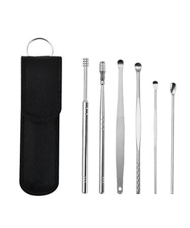 Ear Wax Removal Kit  6Pcs Innovative Spring Earwax Cleaner Tool Set - Spiral Design Stainless Steel Ear Picks  Ear Cleaning Tool Set with Storage Box (Black)