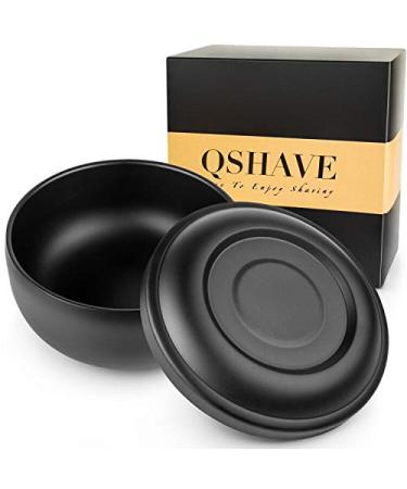 QSHAVE Stainless Steel Shaving Bowl with Lid 4 Inch Diameter Large Deep Size Matte Black Chrome Coating